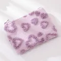 Beauty case portatile in peluche viola con motivi a cuore 3D e zip - Violetto