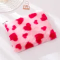 Astuccio carino in peluche rosa con cuori e cerniera per scuola e prodotti per il trucco - Rosso rosa