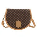 Vintage dark brown saddle bag with geometric flower print and adjustable strap - Round Monogram Coffee