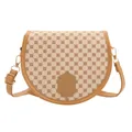 Bolso de silla retro monograma en beige y marrón claro con patrones florales geométricos - Monograma Redondo Blanco