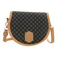 Bolso de hombro vintage gris oscuro y caqui con correa ajustable para mujer - Monograma Redondo Negro