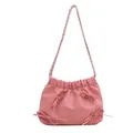 Borsa a secchiello rosa con fiocchi e tracolla a catena intrecciata per donna - Rosa