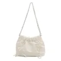 Elegante borsa a spalla bianca plissettata con fiocchi e tracolla a catena argentata - Bianco