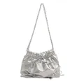 Silberne Metallic-Beuteltasche mit Schleifen-Details und Kettenriemen für Sommer 2024 - Silber
