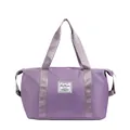 Large light purple waterproof travel bag with double handles and fashion brand patch - Purple