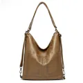 Klassieke bruine PU-leren hobo tas met voorzakken en zilveren klemmen van zilveren klinknagels - Khaki