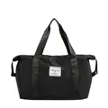 Large capacity black travel duffel bag for sports and fitness with branding patch - Black