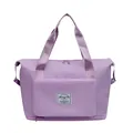 Waterproof lavender nylon sports travel bag with front zipper pocket and expandable bottom - Purple
