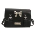 Borsa a tracolla Cambridge nera con fiocco in argento e cuciture a contrasto moda - Stile Nero Tinta Unita / Nero