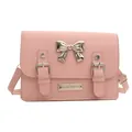 Borsa a tracolla Cambridge rosa con grande fiocco in metallo argentato decorativo - Stile Rosa Tinta Unita / Rosa