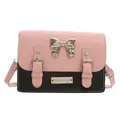 Borsa a tracolla colorblock rosa e nera con fiocco in metallo argento e fibbie - Stile Contrasto Rosa e Nero / Rosa e Nero