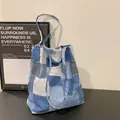 Borsa tote in denim patchwork blu capiente con chiusura magnetica e stile casual - Taglia unica / Blu a Quadri