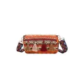 Ethnische gewebte Zylindertasche mit bunten Quasten und breitem gemustertem Schultergurt - Orange und Braunes Geometrisches (Stil 3)