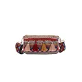 Ethno-Bohemian-Zylindertasche mit bunten Quasten und geometrisch gewebtem Schultergurt - Stil 1