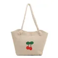 Off-white woven tote bag featuring cherry embroidery and thick cotton rope handles - Off White