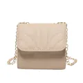 Mini beige square crossbody bag with white quilting and gold chain strap - Khaki
