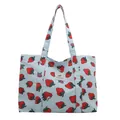 Sac fourre-tout bleu clair à imprimé fraise et étiquette tissée pour le quotidien - Bleu