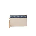 Straw envelope clutch in beige with ethnic floral strap and brown wristlet strap - Blue Stripe Off-white
