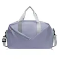 Light purple travel fitness bag with water-resistant fabric and silver-gray straps - Gray