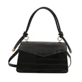 Sac bandoulière noir à motif crocodile avec rabat en V et poignée à nœud élégante - Noir