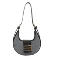 Bolso hobo retro de fieltro gris y cuero negro con hebilla dorada sobre un fondo blanco - Negro