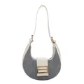 Bolso de hombro media luna gris oscuro y crema con un elegante cierre de metal dorado - Blanco