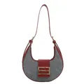 Bolso hobo de fieltro gris y cuero rojo con hebilla de metal dorada elegante - Rojo