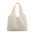 Creamy white pleated shoulder bag with a minimalist ruffled texture design - White