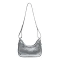 Silberne Metallic-Hobo-Tasche mit plissierter Textur und verstellbarem Schultergurt - Silber
