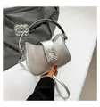Bolso hobo plateado con hebilla de cristal y bandolera fina para mujer - Plateado
