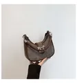 Brown half-moon underarm bag with silver studs and metal bow detail - Coffee