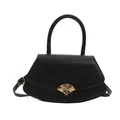 Sac à bandoulière en cuir noir avec fermoir doré en forme d'éventail et poignée ronde - Noir