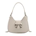 Sac à main élégant blanc crème en cuir PU avec nœud argenté et bandoulière - Blanc