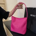 Hot pink nylon tote bag with custom embroidery in a stylish Y2K aesthetic design - Standard / Rose Red