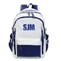 Blau-weißer Schulrucksack mit SJM-Logo, großes Fassungsvermögen und atmungsaktive Gurte - Blau