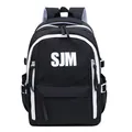 Schwarzer Schülerrucksack mit SJM-Buchstaben und kontrastierendem weißem Reißverschluss - Schwarz