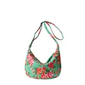 Green crescent nylon crossbody bag with vibrant red floral pattern and adjustable strap - Green