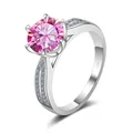 Detailed macro of S925 sterling silver stamp on pink moissanite engagement ring band - Size 5 / Pink (3 Carat)