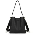 Minimalistische schwarze Beuteltasche aus mattem Leder mit Doppelriemen und Goldakzenten - Schwarz