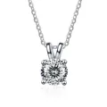 Classic S925 sterling silver solitaire necklace with round cut moissanite pendant - 1 Carat, 6.5mm / 100-Facet Cut