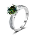 Elegant S925 sterling silver ring featuring a three-carat green moissanite round center stone - Size 5 / Dark Green (3 Carat)