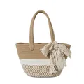 Handgewebte Strohtasche mit Spitzenschleife für den Sommerurlaub am Strand - Khaki