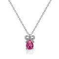 Detailansicht der silbernen Schleifen-Halskette mit birnenförmigem rosa Moissanit-Anhänger - 1 Karat Wassertropfen / Stil 3 / Rosa