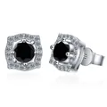 Γεωμετρικά σκουλαρίκια moissanite από ασήμι S925 με μεγάλη κεντρική μαύρη πέτρα - 1 Καράτι * 2 / Μαύρο