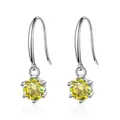 Detail of six-prong S925 sterling silver earrings featuring round yellow moissanite stones - 1 Carat * 2 / Lemon Yellow
