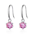 S925 sterling silver earrings with six-claw pink moissanite stones and ear hooks - 1 Carat * 2 / Pink