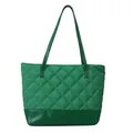 Borsa tote verde trapuntata con cuciture a rombi e grande capacità in stile moderno - Verde