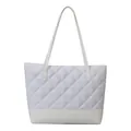 Borsa tote in nylon bianco trapuntato con manici in pelle e motivo a rombi classico - Bianco