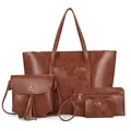 4-piece brown PU leather tote bag set including handbag, crossbody, wallet, and card holder - Brown