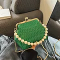 Smaragdgrüne Plissee-Tasche mit Perlengriff und goldener Kette für Damen - Grün